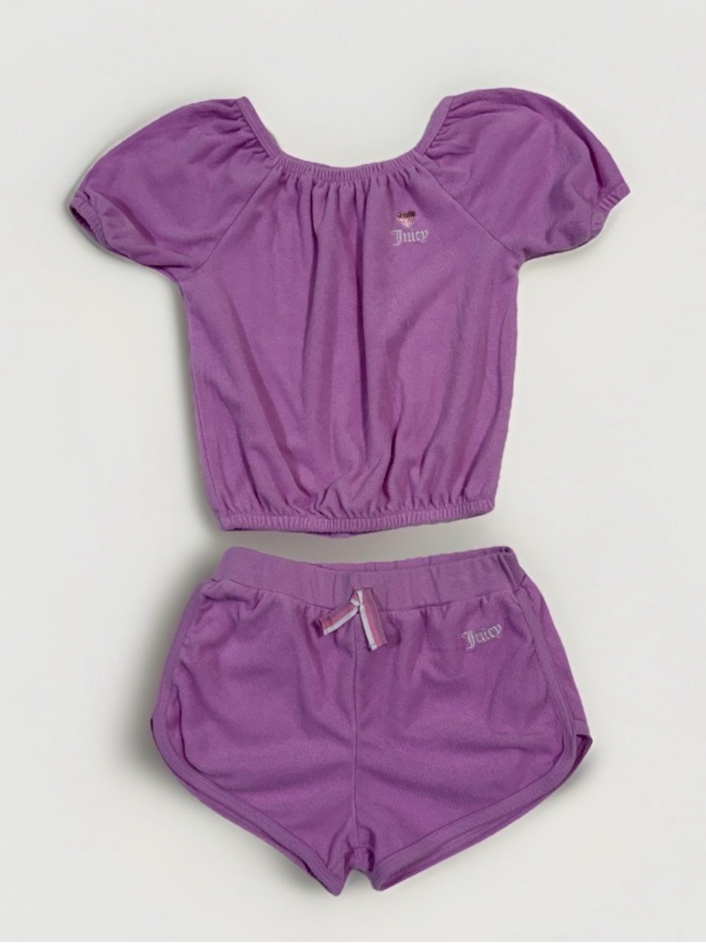 Juicy Couture Big Girls French Terry Puff Sleeve Top And Short Set Sz 12 Y2K